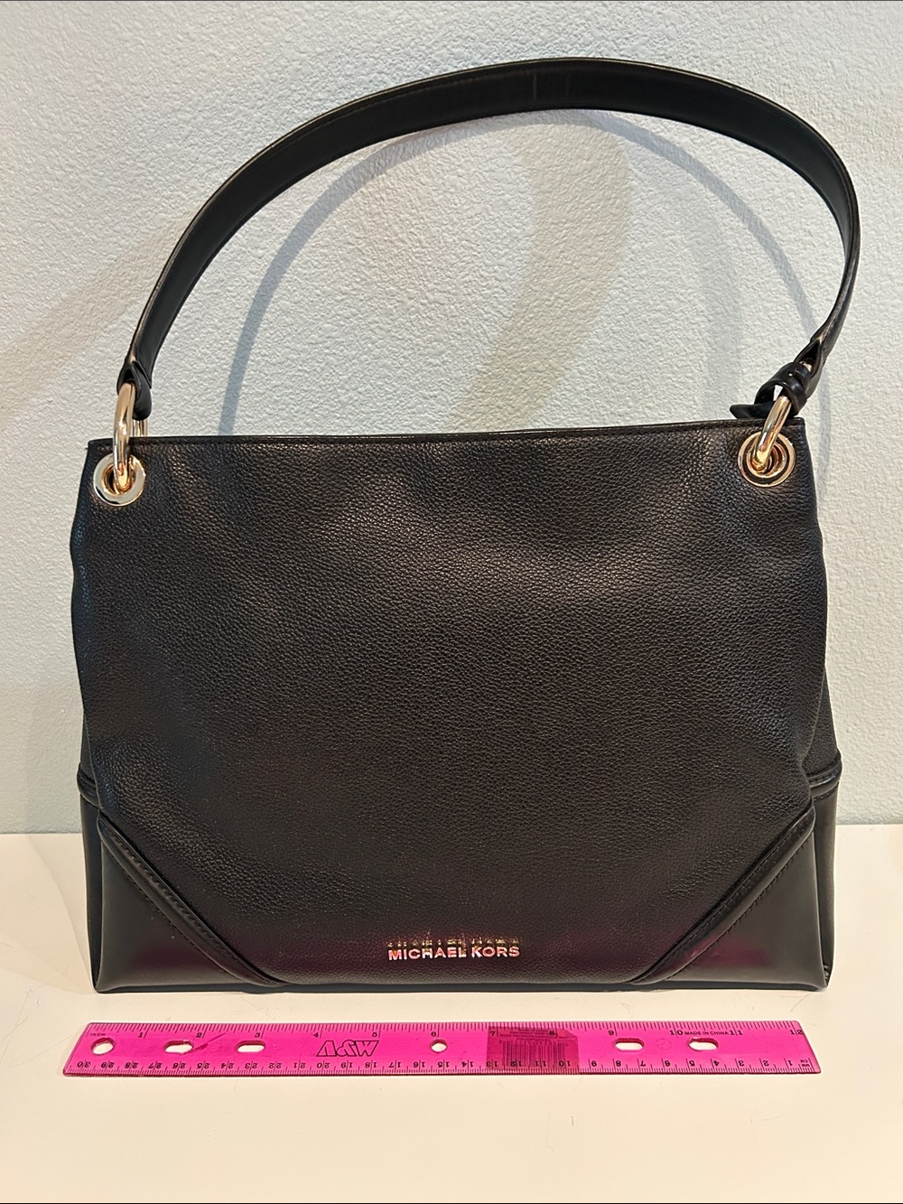 Michael Kors Black Leather Shoulder Hobo with Gold Hardware*